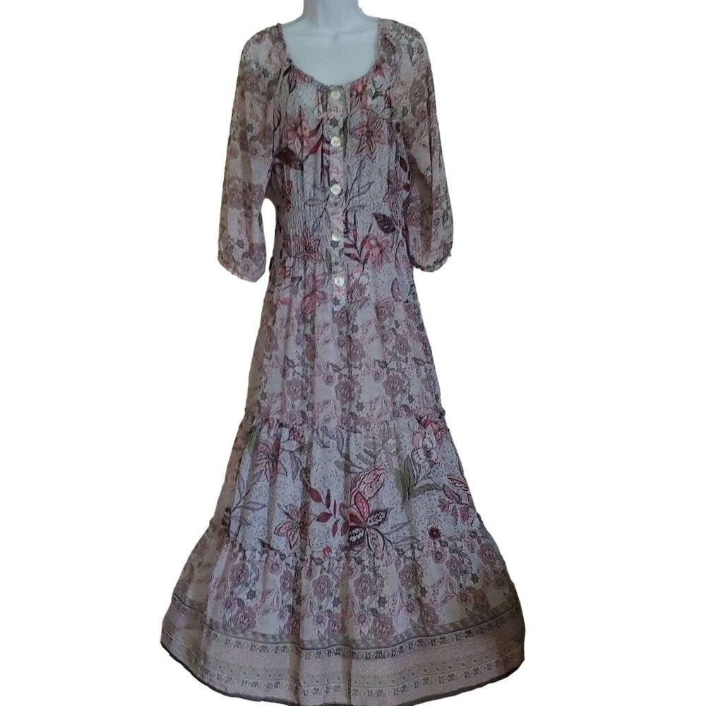 Figueroa & Flower Anthropologie Peasant Y2k Long Sleeve Tiered Flowy Boho Dress